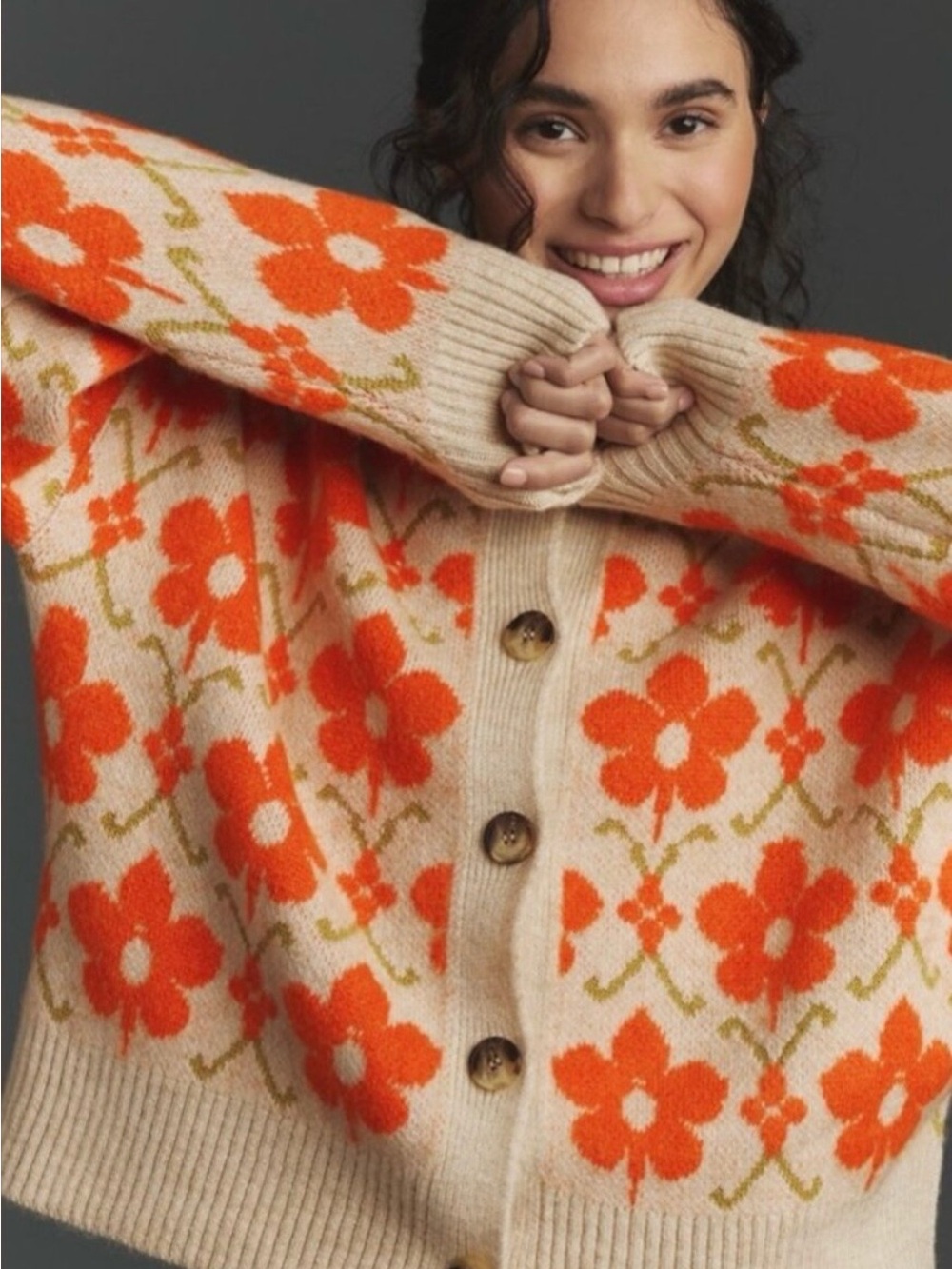 Anthropologie Floral Graphic Intarsia Cardigan Sweater. - Picture 4 of 4